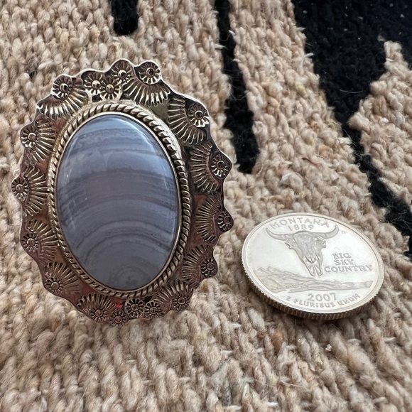 ❤️ Blue Lace Agate 925 Southwestern Navajo Statement 19.5Gm Ring Sz 10 1.52”L - Picture 5 of 14